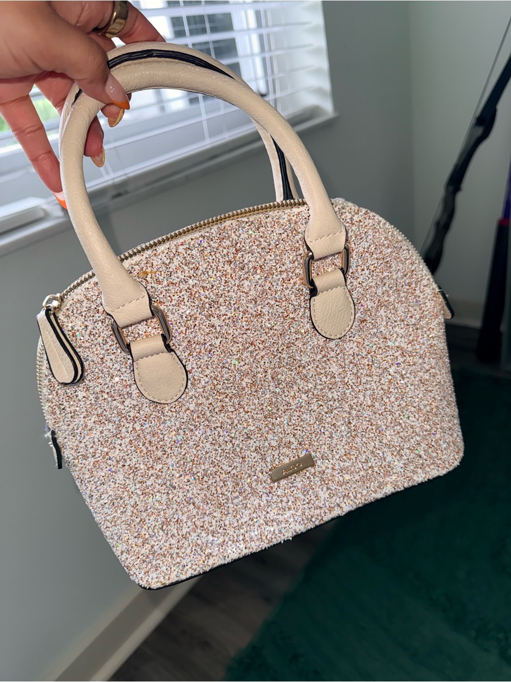 Aldo Sparkle Dome Satchel Handbag in Champagne